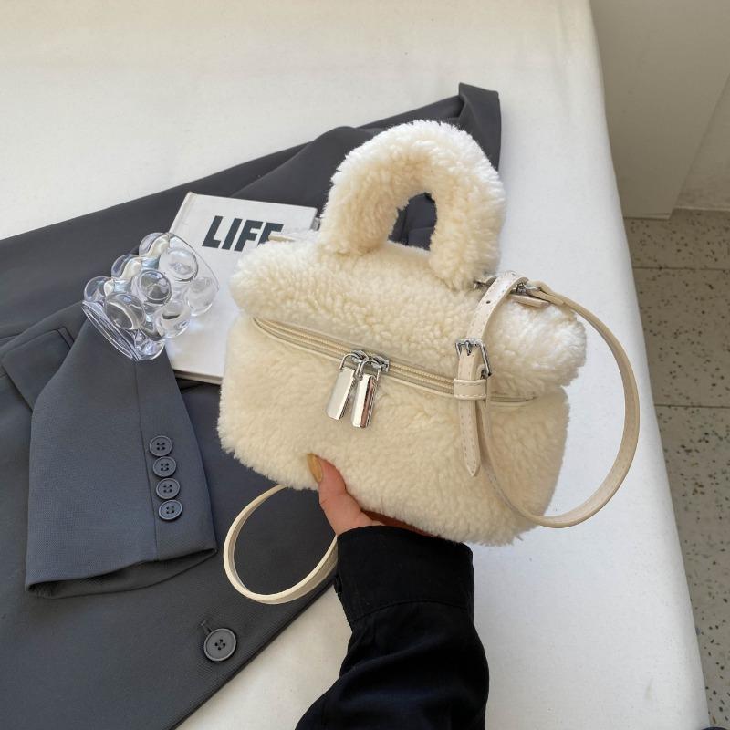 Lamb wool women's oblique span bag winter new shoulder bag trendy fashion plush handbag