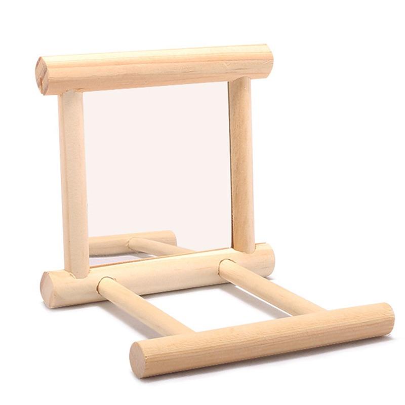 Bird Mirror Wooden Interactive Play Toy With Perch For Small Parrot Budgies Parakeet Cockatiel Conure Lovebird Cage Accessories
