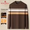 MONTAGUT Men's Striped Fleece-Lined Thermal Crew Neck Sweater