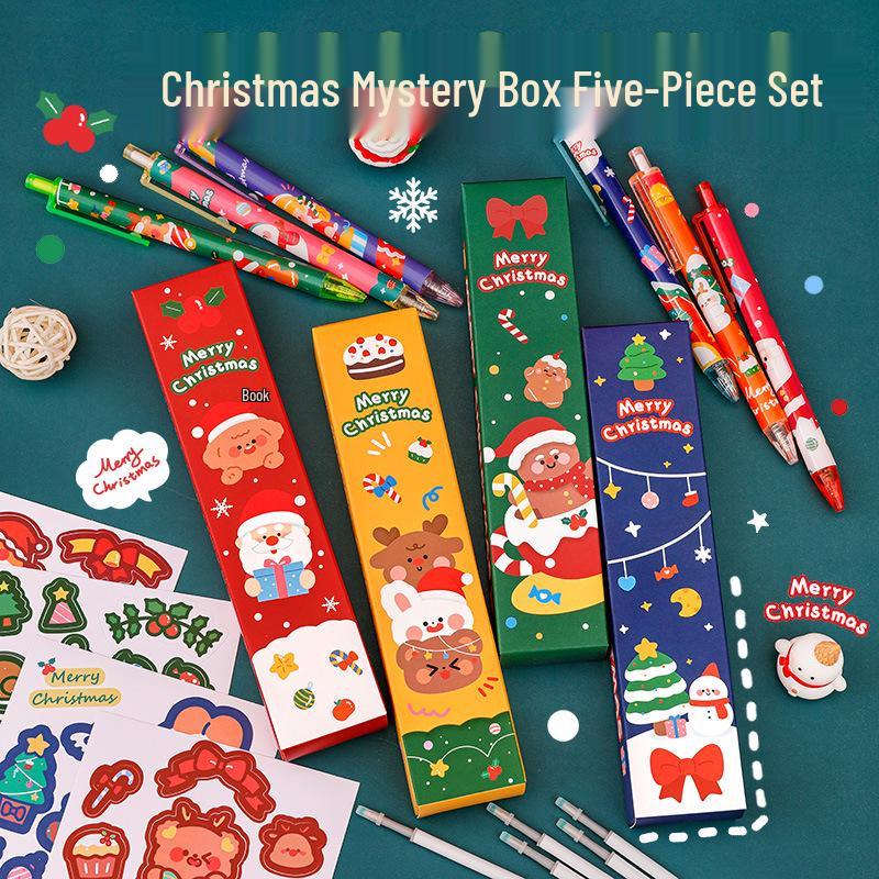 Hangsu Christmas Blind Box: 5-Piece Neutral Pen Stationery Set - Cute Surprise Gift for Students