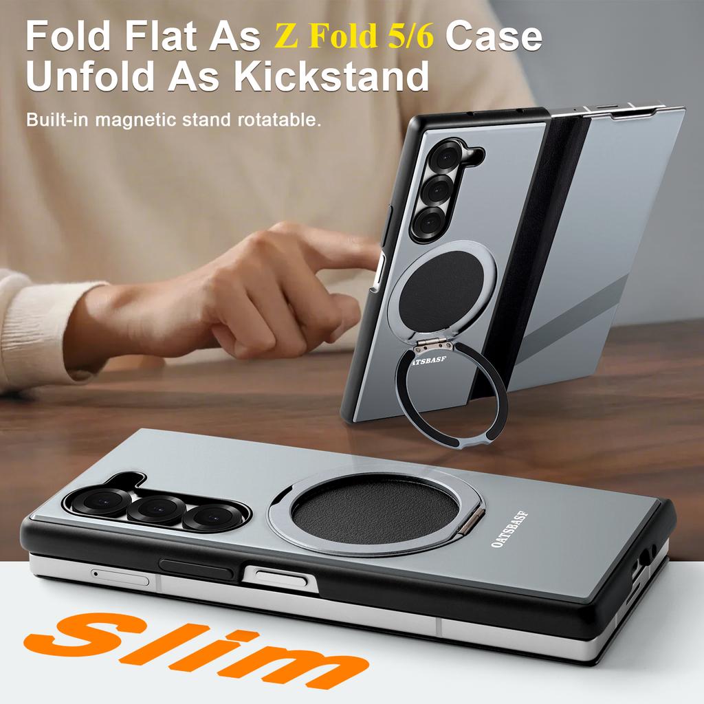 Oatsbasf für Samsung Galaxy Z Fold 6 5 Handyhülle Metall Flip Vollständige Abdeckung Schutzhülle mit 360° Drehung Magsafe Ständer