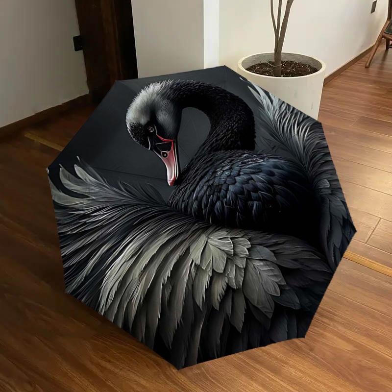 

Black Swan Feathered Auto Open Close Umbrella - Portable 3-Fold Design with 8-Bone Iron Frame, Perfect for Fans, Travelers, Daily Use, and F