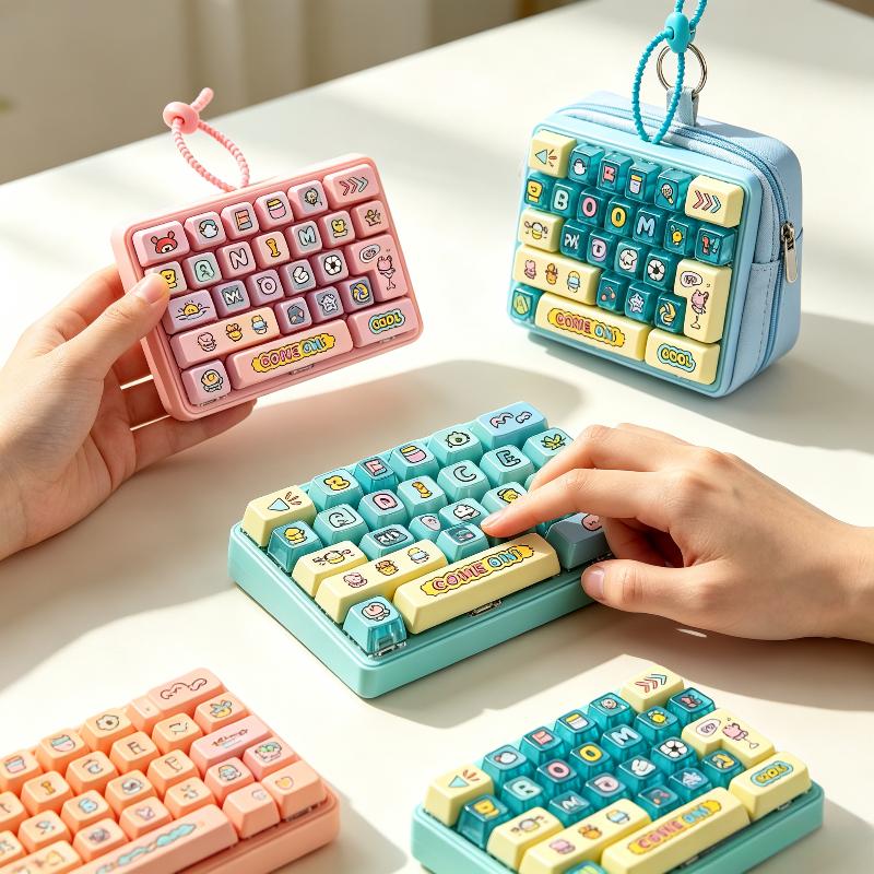 26-Key Keyboard Fidget Clicker Keychain Multi Mechanical Buttons Stress Relief Toy Cute Bag Pendant Gift