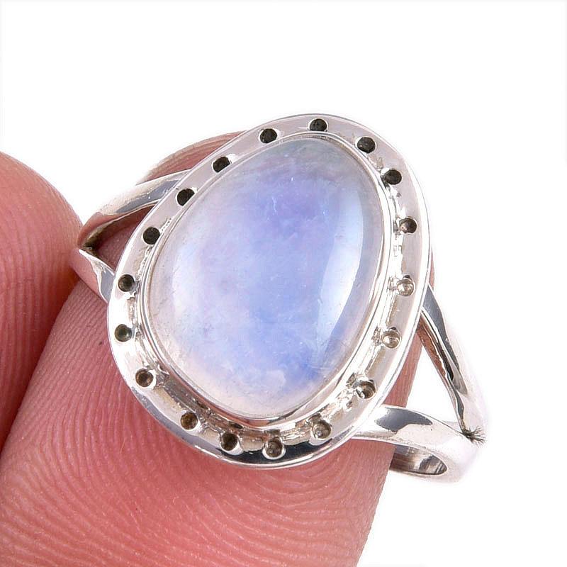 

Natural Rainbow Moonstone Gemstone Handmade 925 Solid Silver Gift Ring S.9 D2P31