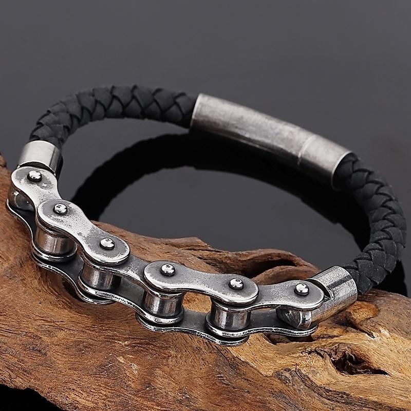 Vintage 6MM Brushed Stainless Steel Bike Motorcycle Chain Bracelet for Men Men's Leather Bracelets Rock And Roll Male Jewelry