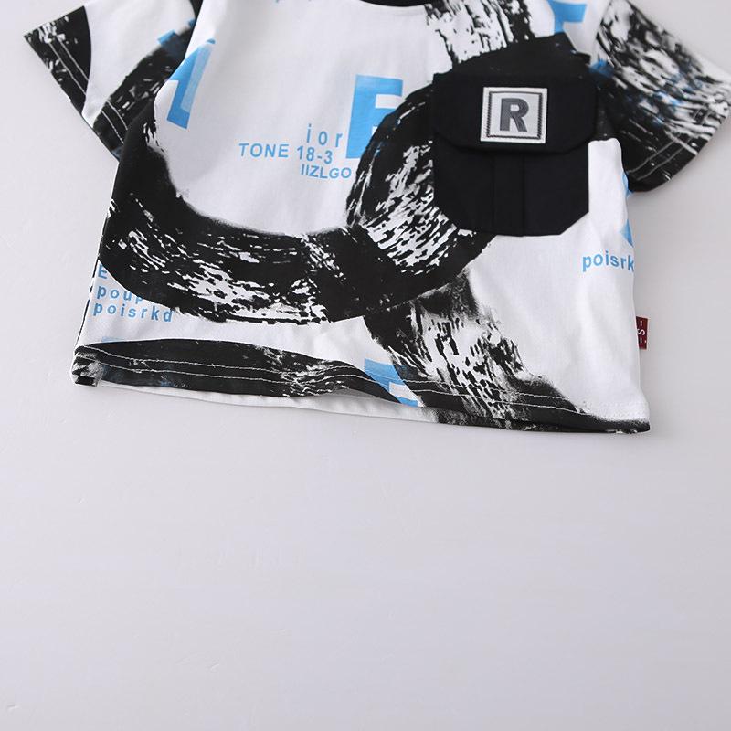 2026 New Boys' Summer Outfit: Stylish Infant Letter Pocket Short Sleeve Two-Piece Set