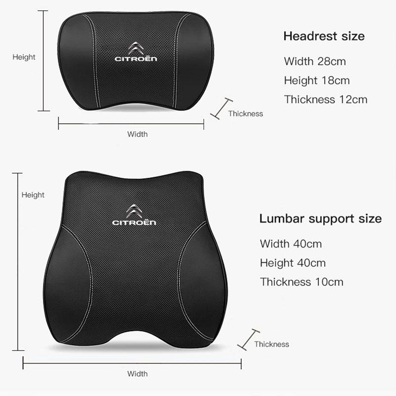 Car Leather Headrest Lumbar Support Neck Pillow Back Cushion For Citroen C5X e-C4 X e-C3 C4 C3 C5 Berlingo C-Elysee Keychain YX3