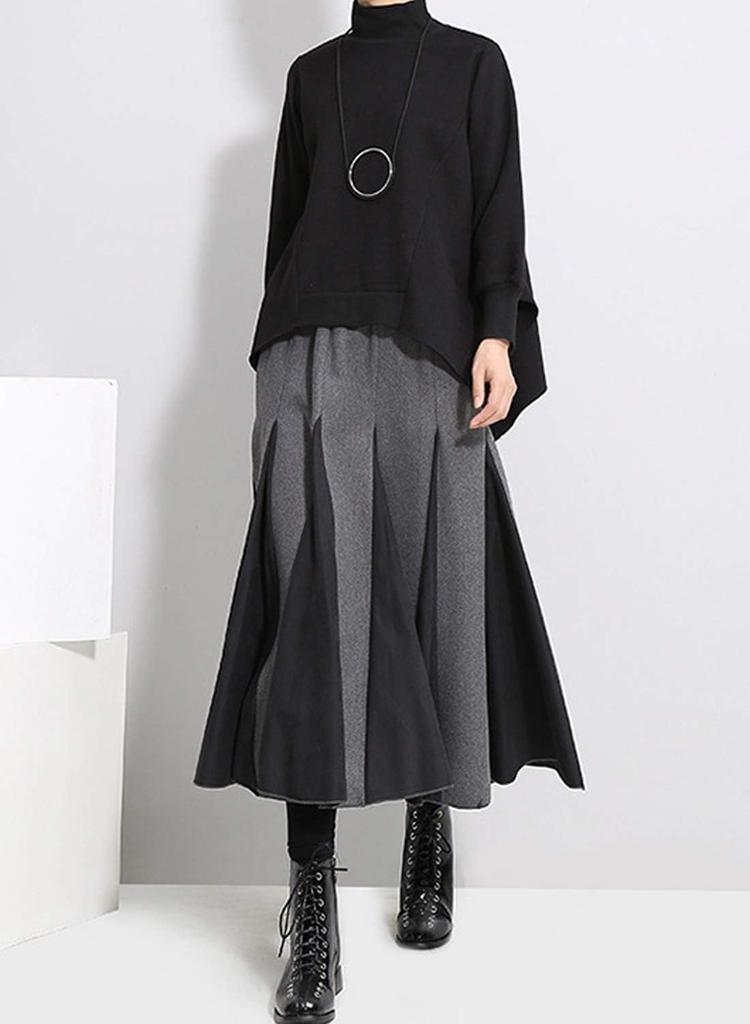 Sueeya Long Contrasting Elastic Perfect for Night and Everyday Wear Women's Skirt, Two-Tone, Fabric, Waist, Cute, Stylish, Figure-Flattering,