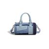 Niche Design Patchwork Denim Crossbody Bowling Bag 2024 Summer New Versatile Boston Pillow Bag