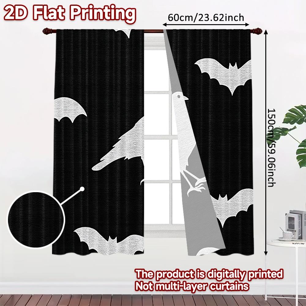 Set Of 2 Flat Printing Curtains Without Rod Halloween Crows Bats Design Ramadan Festival Creative Yarn Curtain Made Polyester