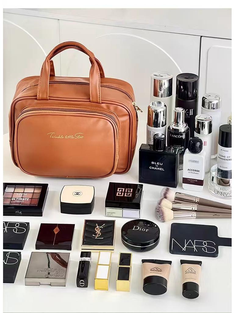 

Waterproof Color Block EVA Makeup Bag - Large Capacity PU Cosmetic Storage Suitcase 26*15*18 cm