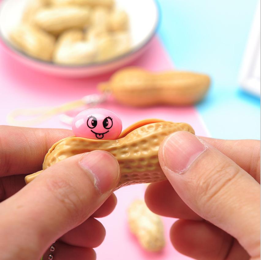 Kids Childrens 3PCS Squeeze Peanuts Keychain Fidget Toy, Soybean Peanut Sensory Stress Relief Keyring, Party Decor Gift Present for Adults