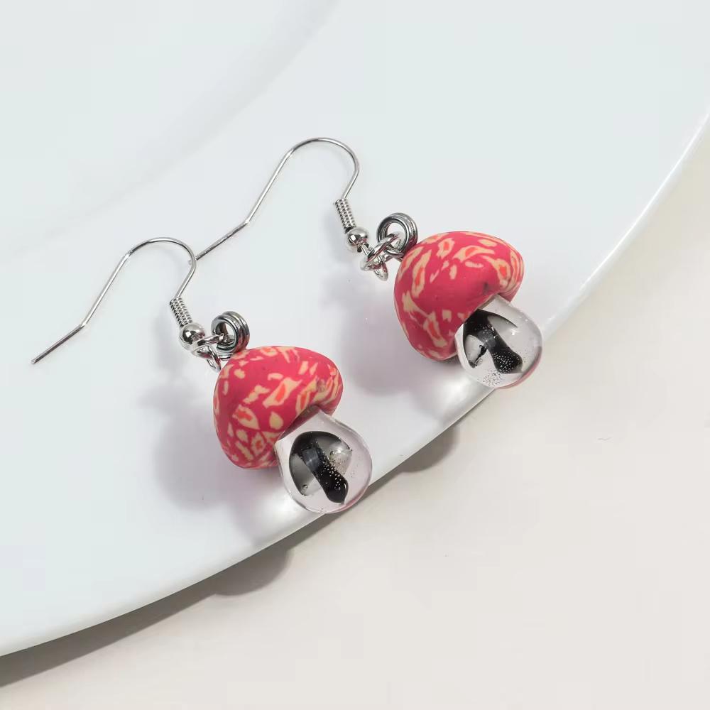 New Cute Polymer Clay Mushroom Acrylic Drop Earrings for Women Cartoon Colorful Flower Pendant Earring 2025 Trend Jewelry Gift