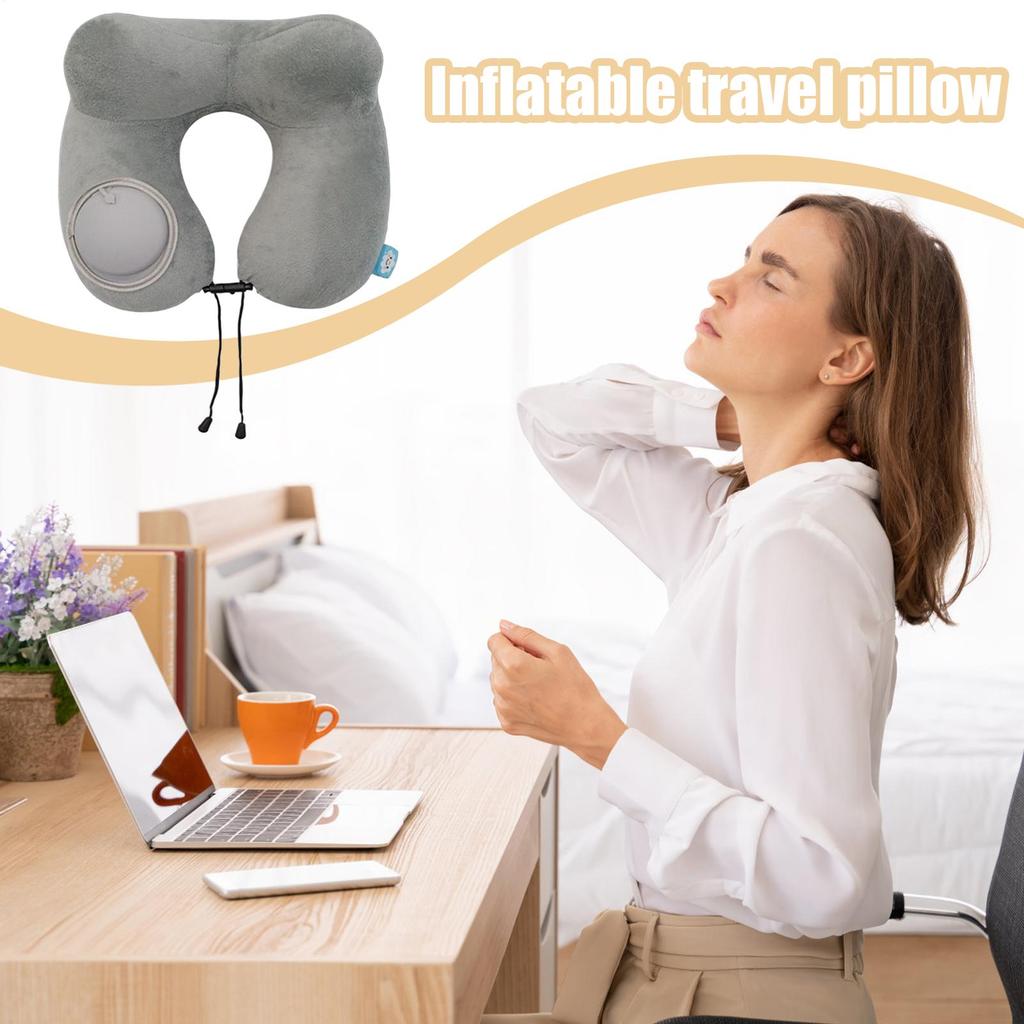 Inflatable Travel Neck Pillow Airplane Travel Blow Up Pillow Ergonomic Head Support Cushion Portable Supplies For Napping Long