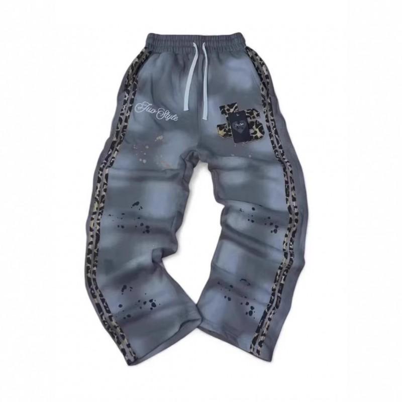 Streetwear mikina s kapucí a kalhoty Set Muži Ženy Leopard Písmeno Na zip Rovné nohavice