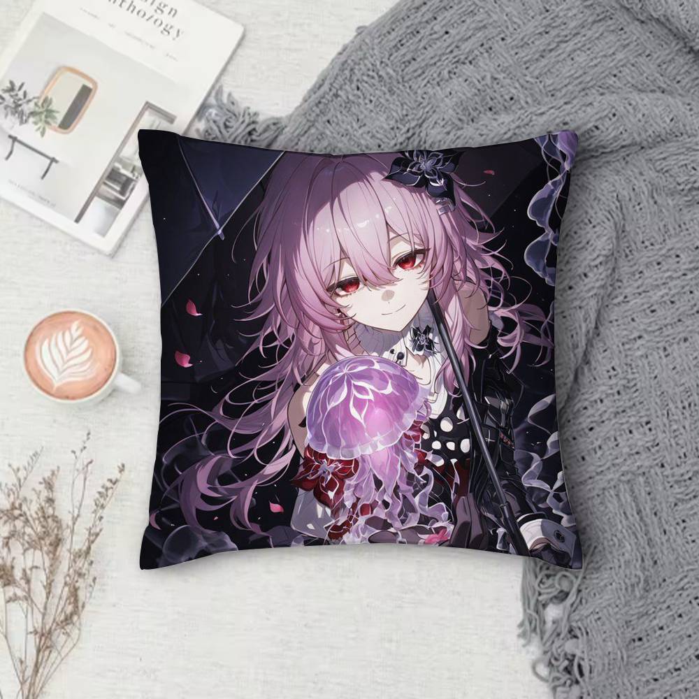 Honkai Series Anime Game Doublesided Printed Square Pillow Cover Decorative Cushion Cover for Sofa Bedroom Bedside