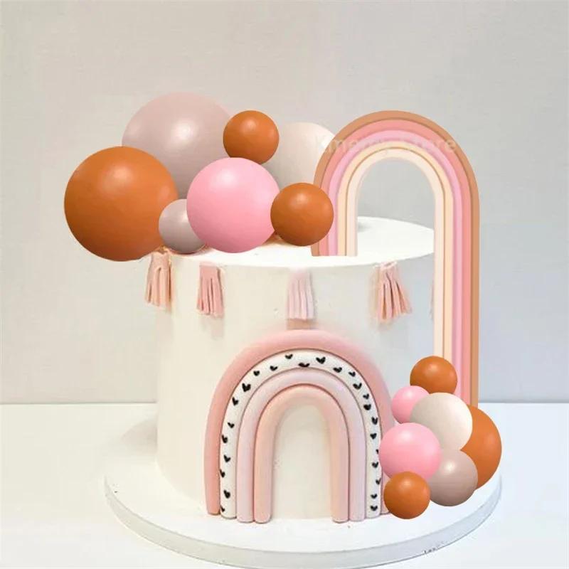 Boho Rainbow Cake Topper Bohemian Soft Pottery Insertion Cupcake Dessert Baby Shower Birthday Wedding Party Decorations Supplies