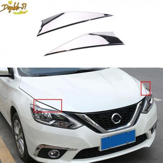 For Nissan Sentra Sylphy 2016-2024 2PCS Front Headlight Lamp Strip Trim Chrome