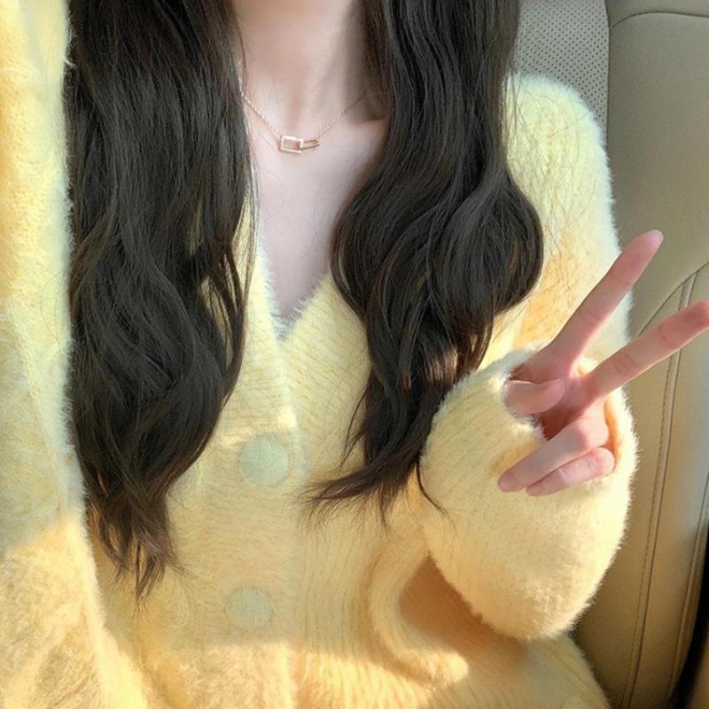 

Goose Yellow Soft Waxy Design Sweater Jacket for Women in Spring and Autumn Gentle and Lazy Style Korean Style Imitation Mink Knitted Cardigan Onesize жёлтый