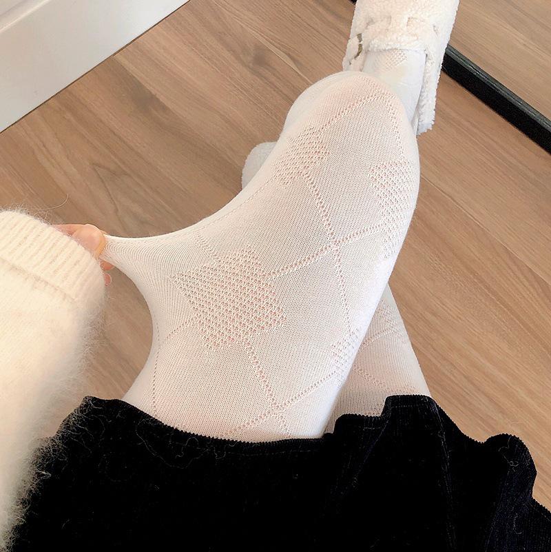 Meias Brancas de Espessura Média para Outono/Inverno & Collants de Bolinhas Cinza Fumo, Leggings Branco Leite Forradas em Algodão