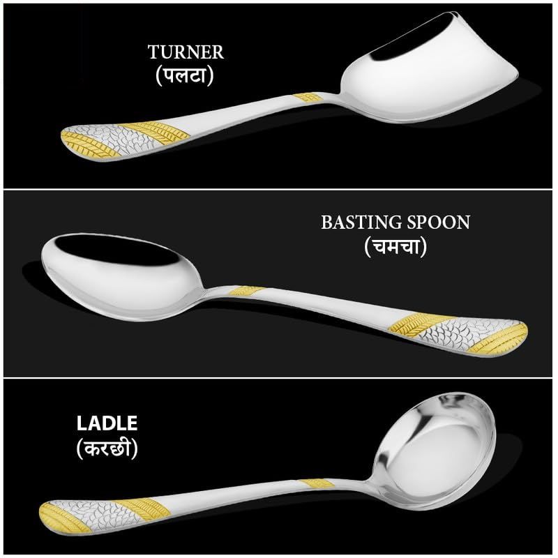 5 Pieces Stainless Steel Golden Serving Spoon Set for Dining Table/Kitchen, 1.8 Mm Heavy Gauge