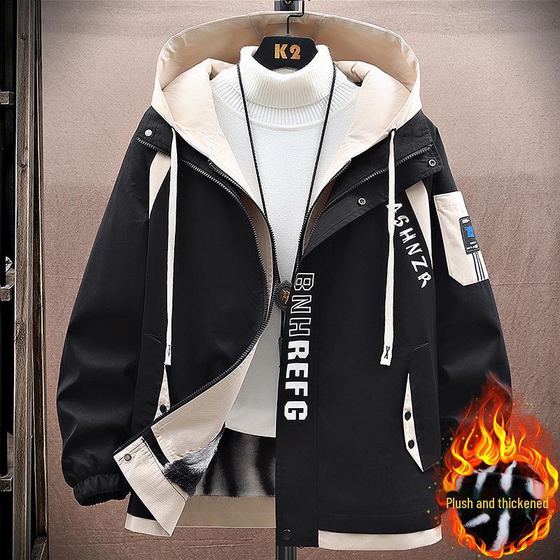 Herren Jugend Plus Samt Dicke Parka - Herbst & Winter Arbeitsjacke für Studenten