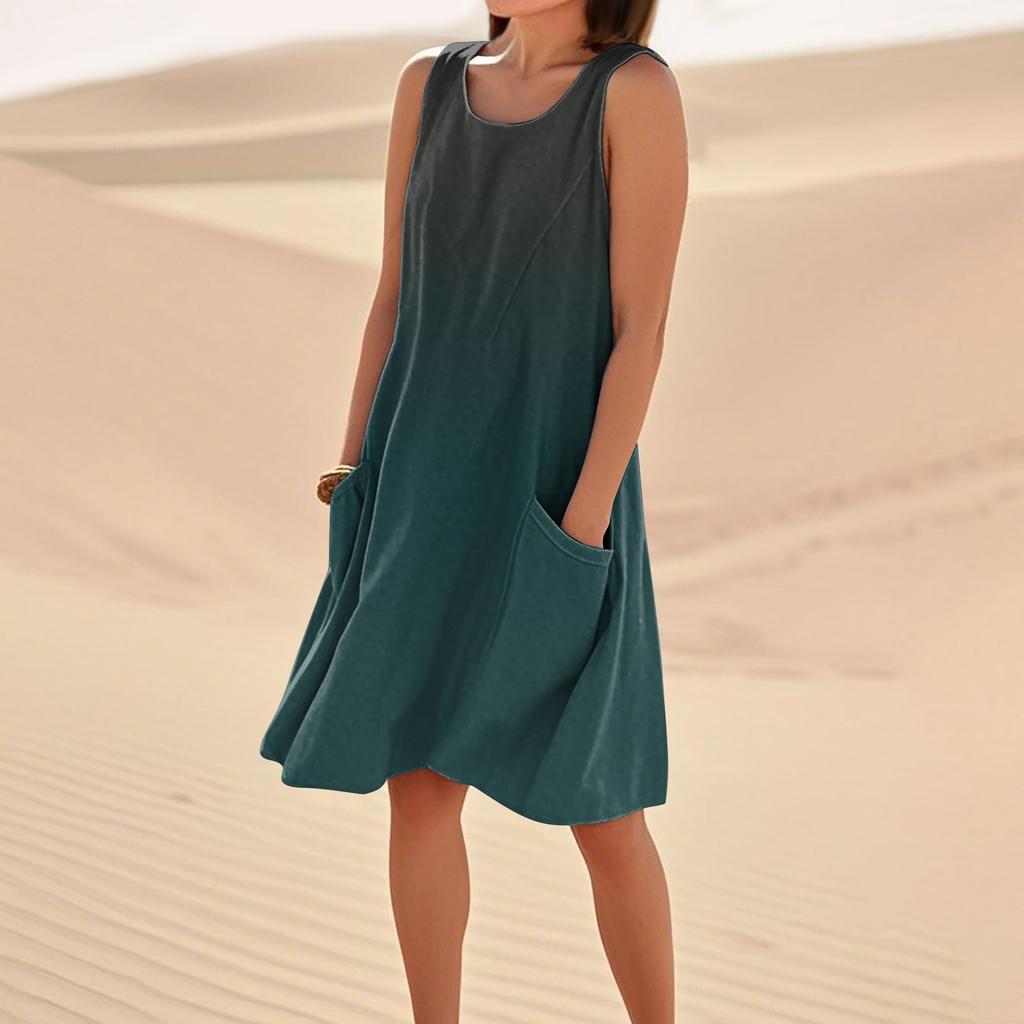 Women's Fashion Casual Gradient Print Sleeveless Pocket Beach Dress