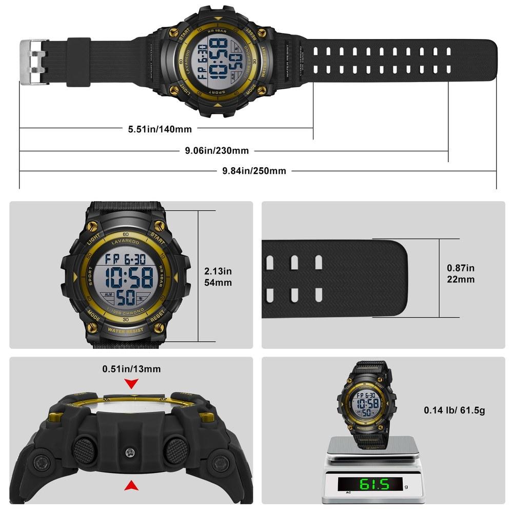 L Lavaredo Men's Digital Watch Large Screen Multi-Function Waterproof Sports Wristwatch LED Display Outdoor Gift