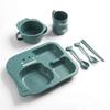 Baby Divided Dinner Plate Cartoon Dinosaur Baby Feeding Bowl Plate Set with Spoon Fork Cup Blue