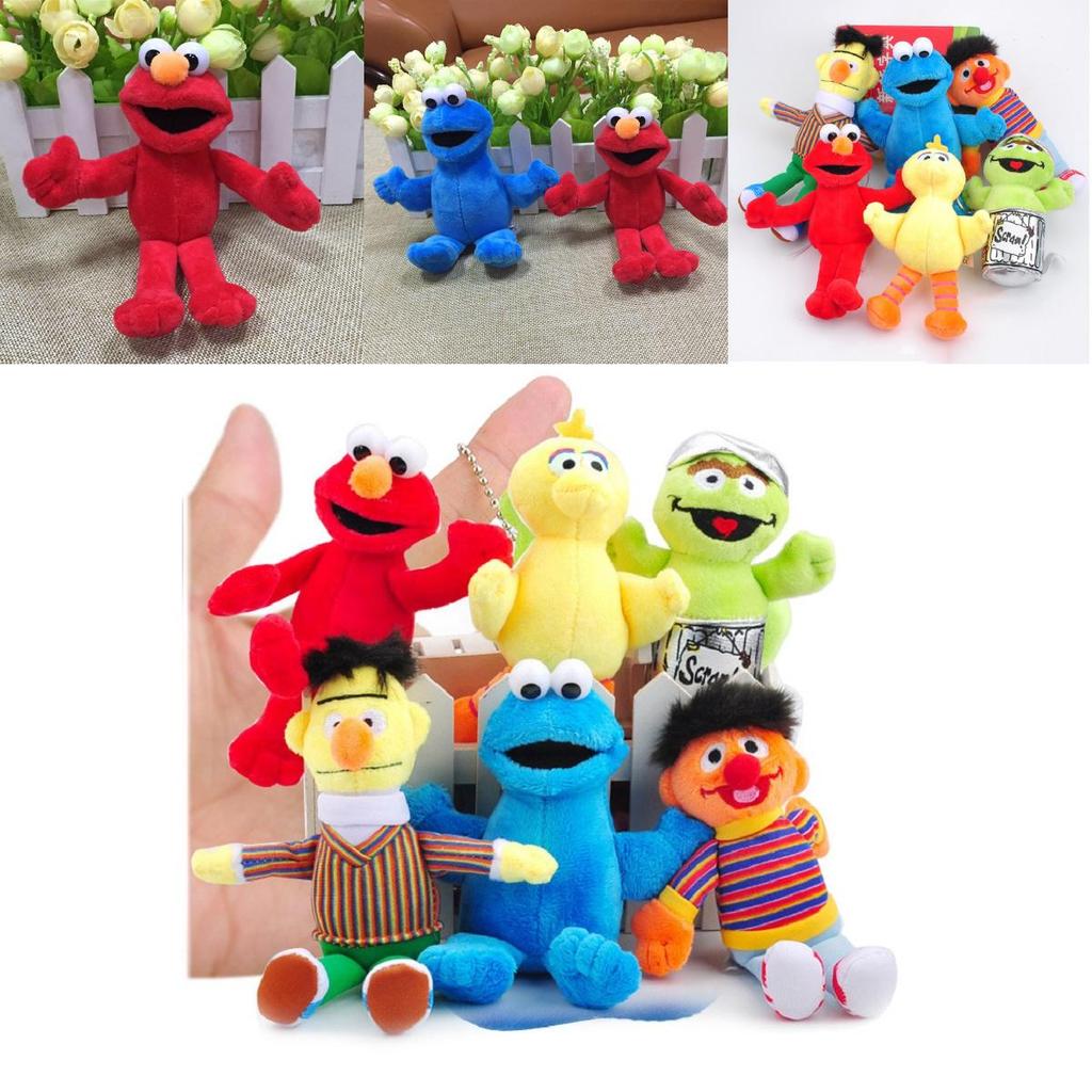 Adorable 6pcs Sesame Street Plush Doll Set Featuring Cookie Monster Elmo Big Bird Bert Ernie