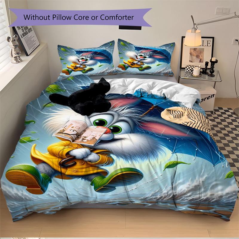 

3pcs Anime Bunny Comforter Set with Two Pillowcases (No Core) - Home Decor, Festival Gift, Polyester Fabric, Cartoon Design for Bedroom and Guest 135x200cm