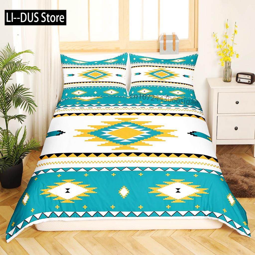 Aztec Duvet Cover Set, Geometrical Indigenous Art, Decorative 3 Piece Bedding Set with 2 Pillow Shams, Twin Full Queen King Size