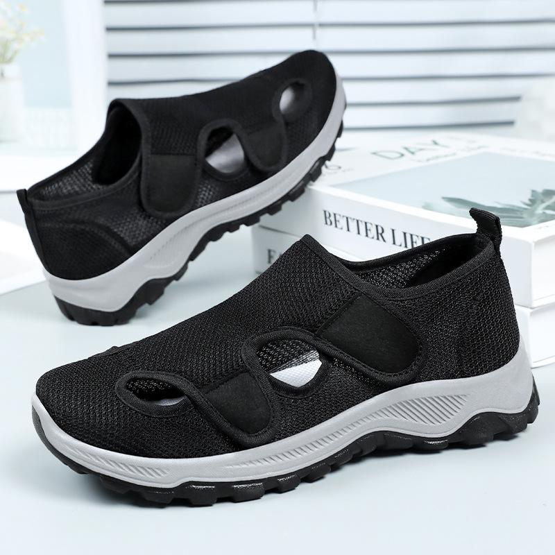 Shoes women's shoes versatile summer hollow breathable casual shoes Velcro lightweight mother shoes soft sole comfortable single shoes