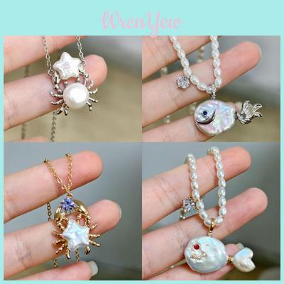 Ocean Pearl Pendant Necklace With Zircon Fish Charm For Women And Men