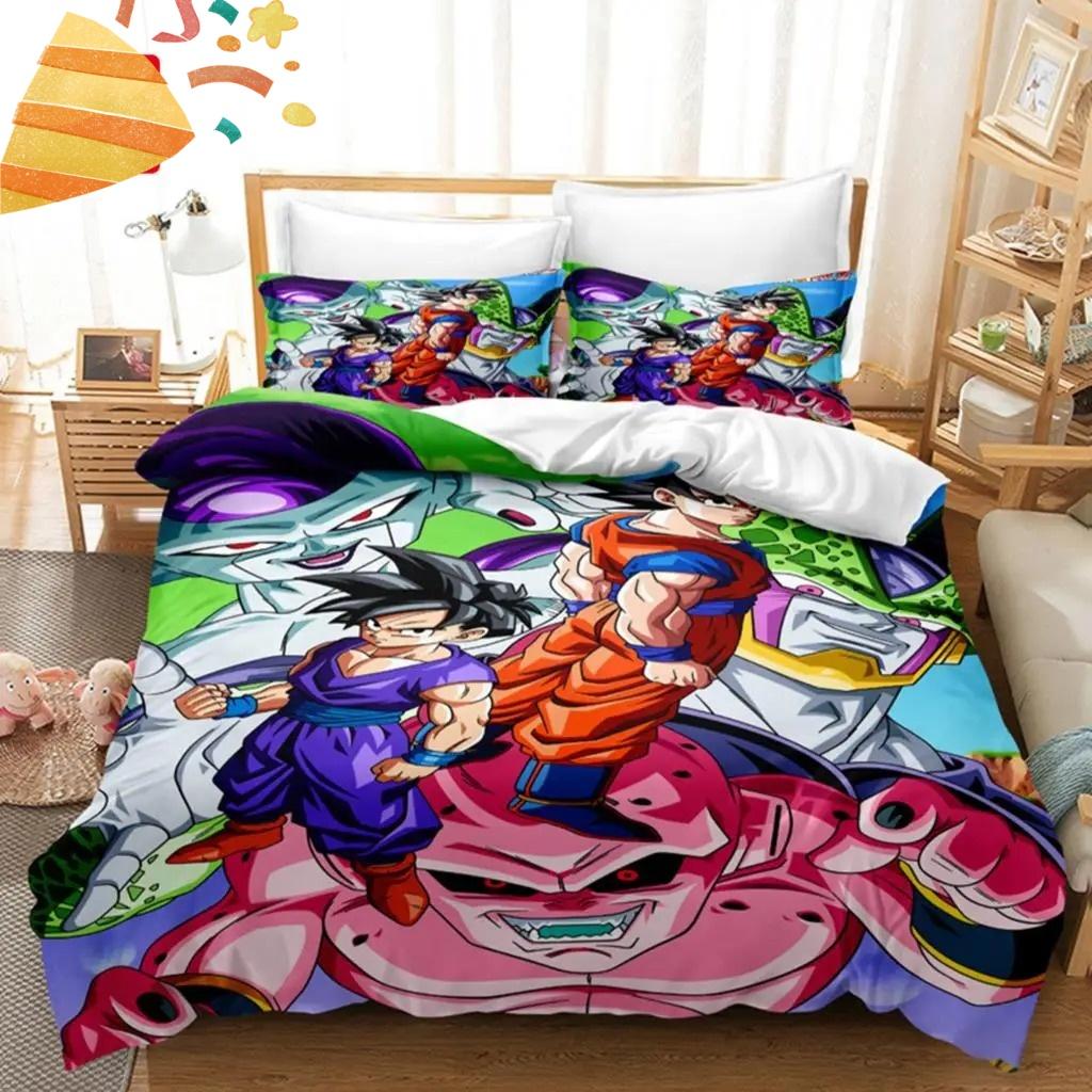 2026 Hot Sale Japanese Anime Dragon Ball Son Goku Bedding Set Quilt Cover Twin Full Bedroom Bed Decor for Teens Best Gifts
