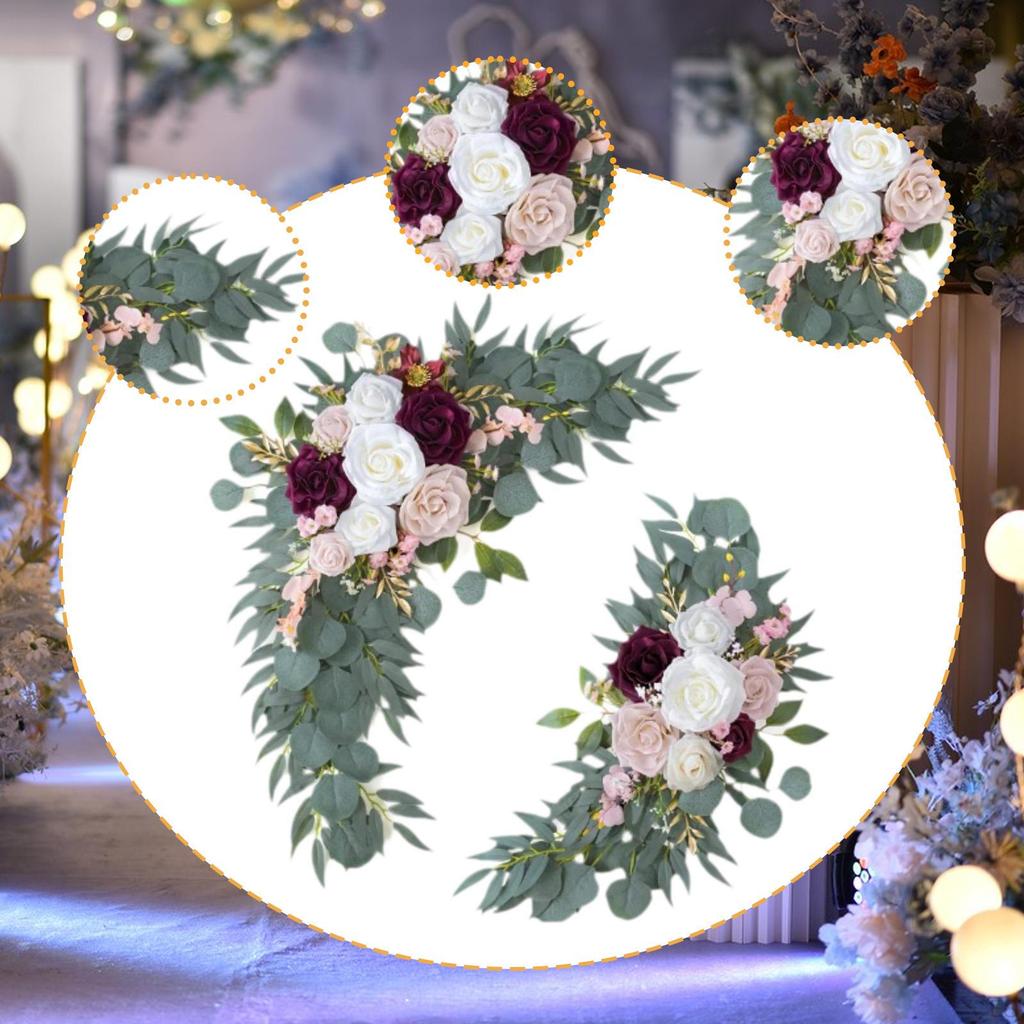 2 Pieces Artificial Flower Swag Floral Backdrop Rustic Hanging Handmade Silk Flowers Wedding Arch