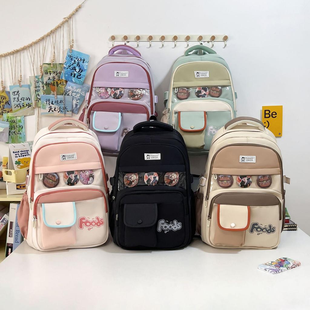 Nouveau Sac à Dos Décontracté Automne et Hiver de Haute Valeur avec Lettres Fraîches en Blocs de Couleurs pour Étudiantes du Primaire et du Secondaire