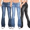 Women Jeans Mid Waist Pockets Zipper Button Closure Stretchy Gradient Color Retro