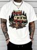 Unisex O Neck Tee Rv Camping Forest Campfire Graphic Print Cotton Short Sleeve Loose Summer Breathable Daily Casual Basic Wear Top