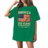 Women's Casual Fashion Round Neck Casual American Flag Print Short Sleeve T-Shirt Top