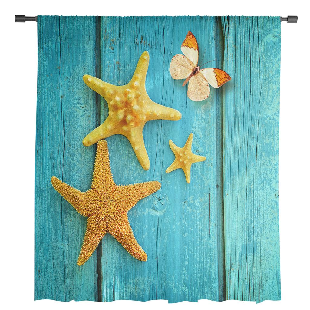 Starfish Butterfly Wood Grain Modern Tulle Curtains For Living Room Bedroom Home Kitchen Window Sheer Curtains