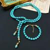 Qingdao Vintage Summer New Stone Blue Ocean Sweater Chain Rice Bead Long Turquoise Necklace Pendant