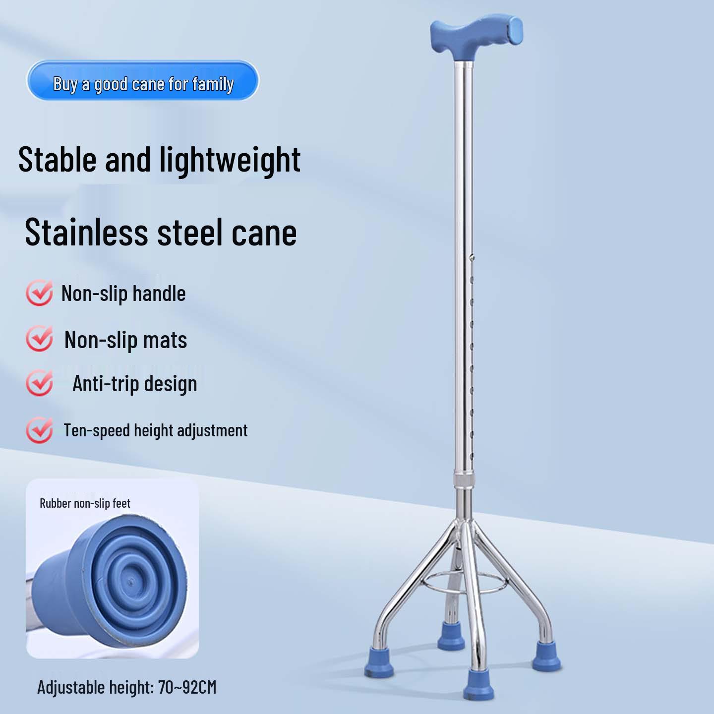 Lightweight Non-slip Retractable Four-legged Aluminum Walking Cane