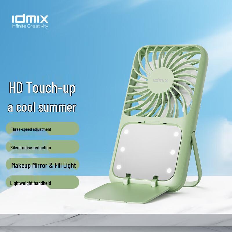 IDMIX Portable Rechargeable Mini Fan with LED and Makeup Mirror