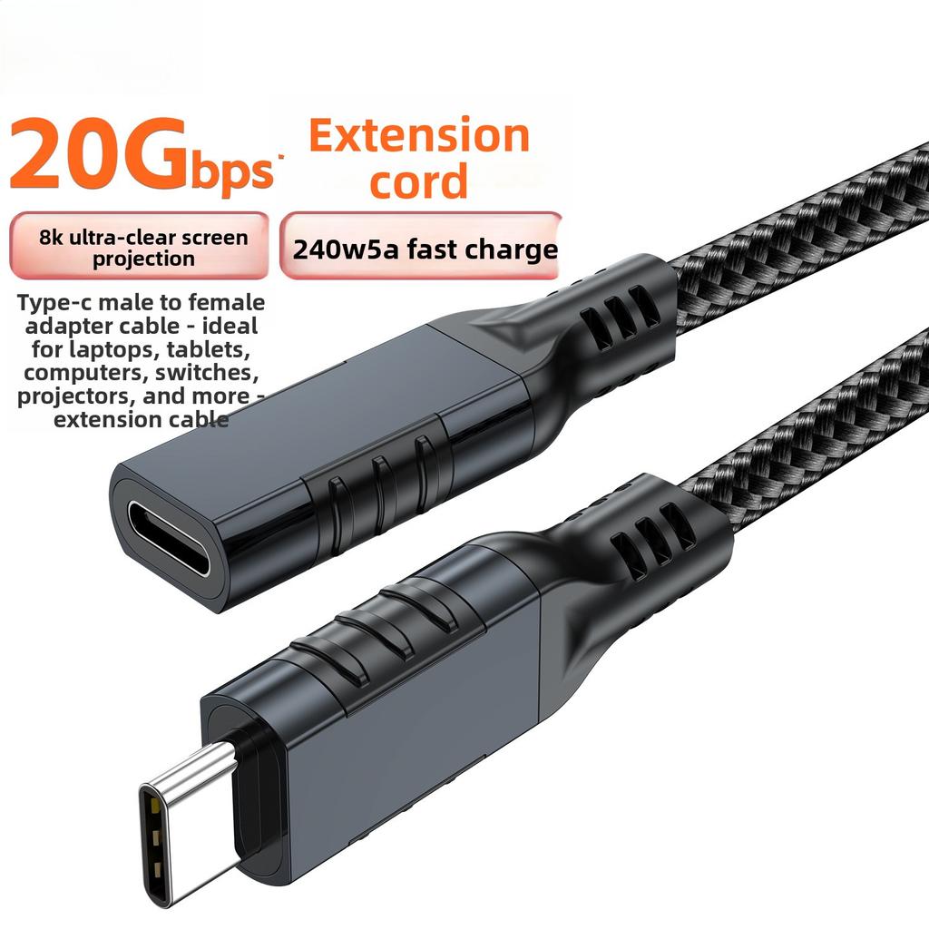 Type-C Male To Female Extension Cable USB3.2 Gen2 20Gbps High Speed Data Cord Support 8K Screen Cast OTG Adapter For Laptop Phone Docking Station