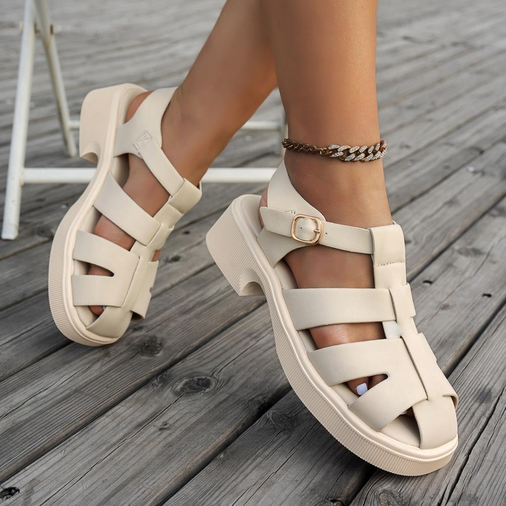 New Women's Thick Bottom Leather Comfortable Breathable Arch Support Non-slip Wear Sandals - Fashionable Muffin Shoes