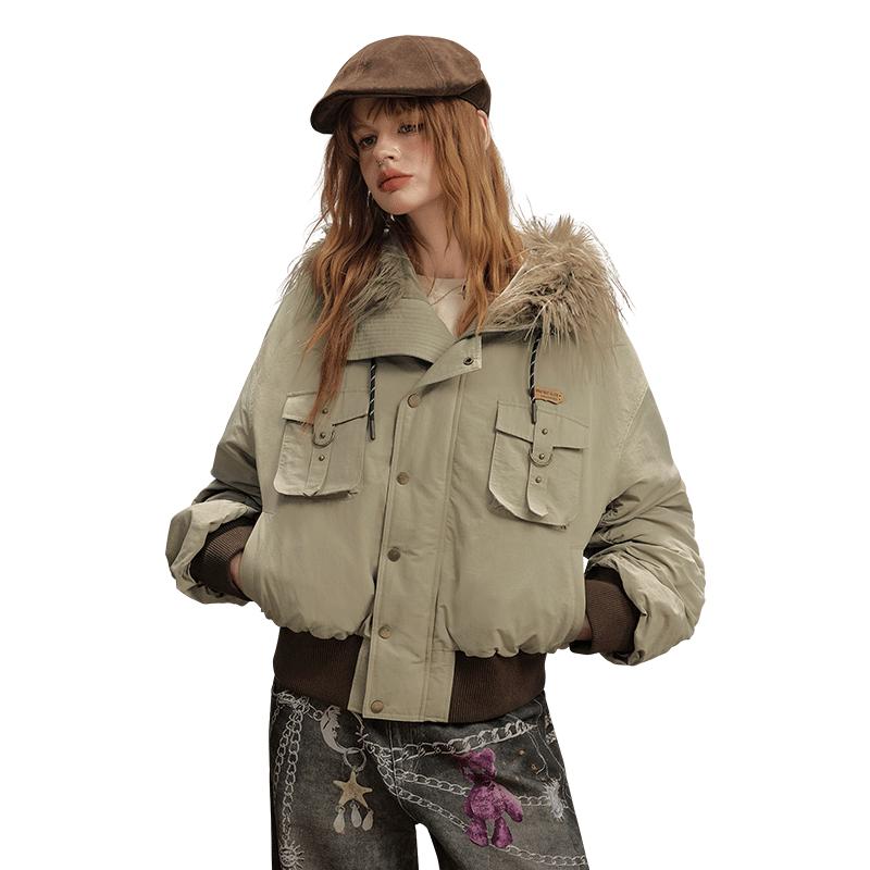 

UNIFREE American Retro Thickened Padded Parka with Fur Collar S