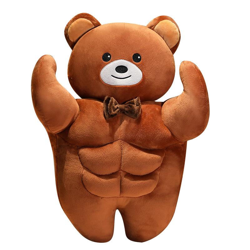 Funny Kawaii Muscle Bear Plush Toy Stuffed Animal Soft Strong Doll Cute Plushies Christmas Gift Present for Children