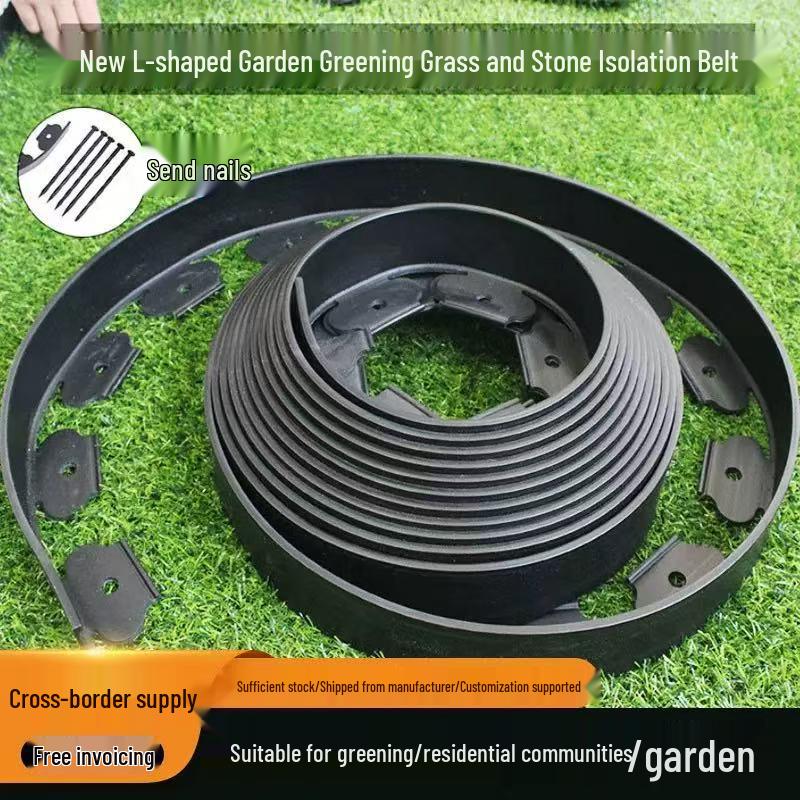 L-Shaped Plastic Grass & Stone Garden Edging Strip for Landscaping & Plant Isolation - Multiple Options Available