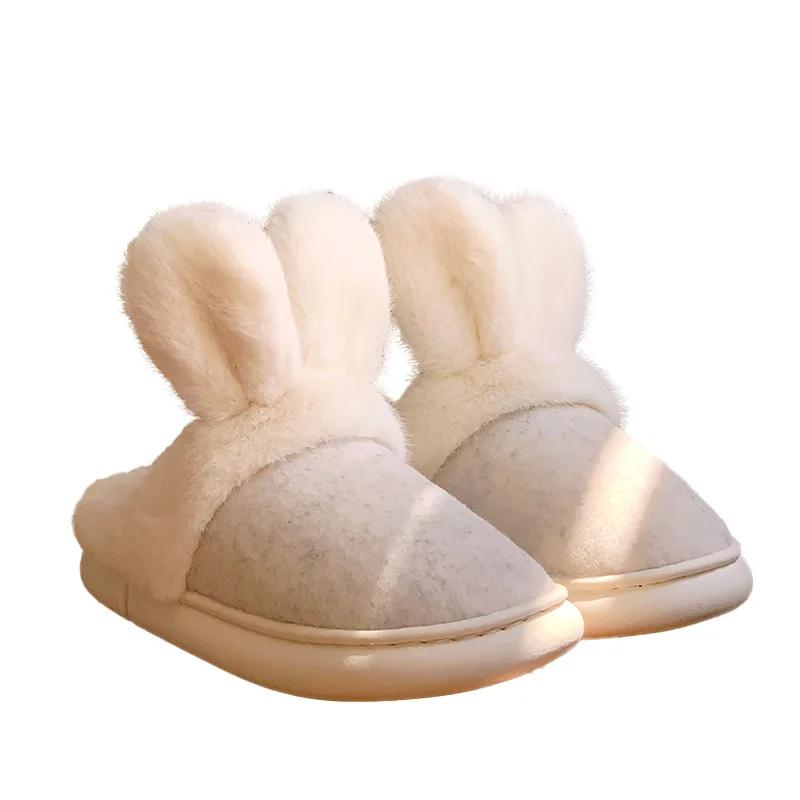 Fashion Platform Fluffy Slippers Women House Plush Rabbit Designer Winter Shoes Girls Flats Elegant Indoor Fashion Casual Footwear Warm